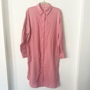 Ophelia & Indigo Midi Pink Button-Up Shirt Dress S/M